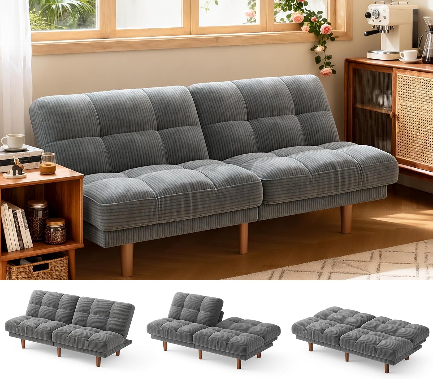 Home Office Guest Room - # Sofá-Cama Futon com Encosto Ajustável,