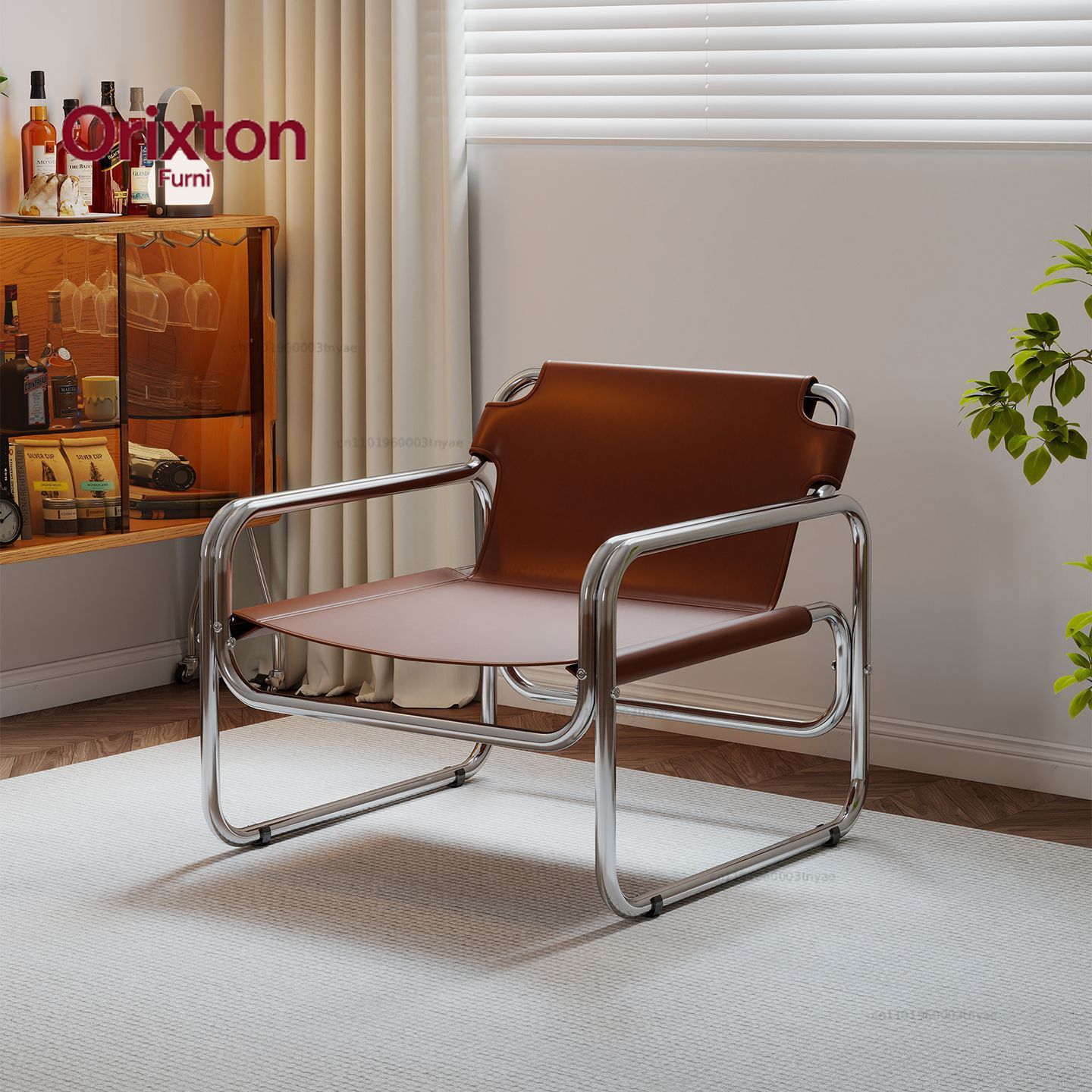 Home Office Guest Room - Poltrona Moderna com Detalhes em Couro
