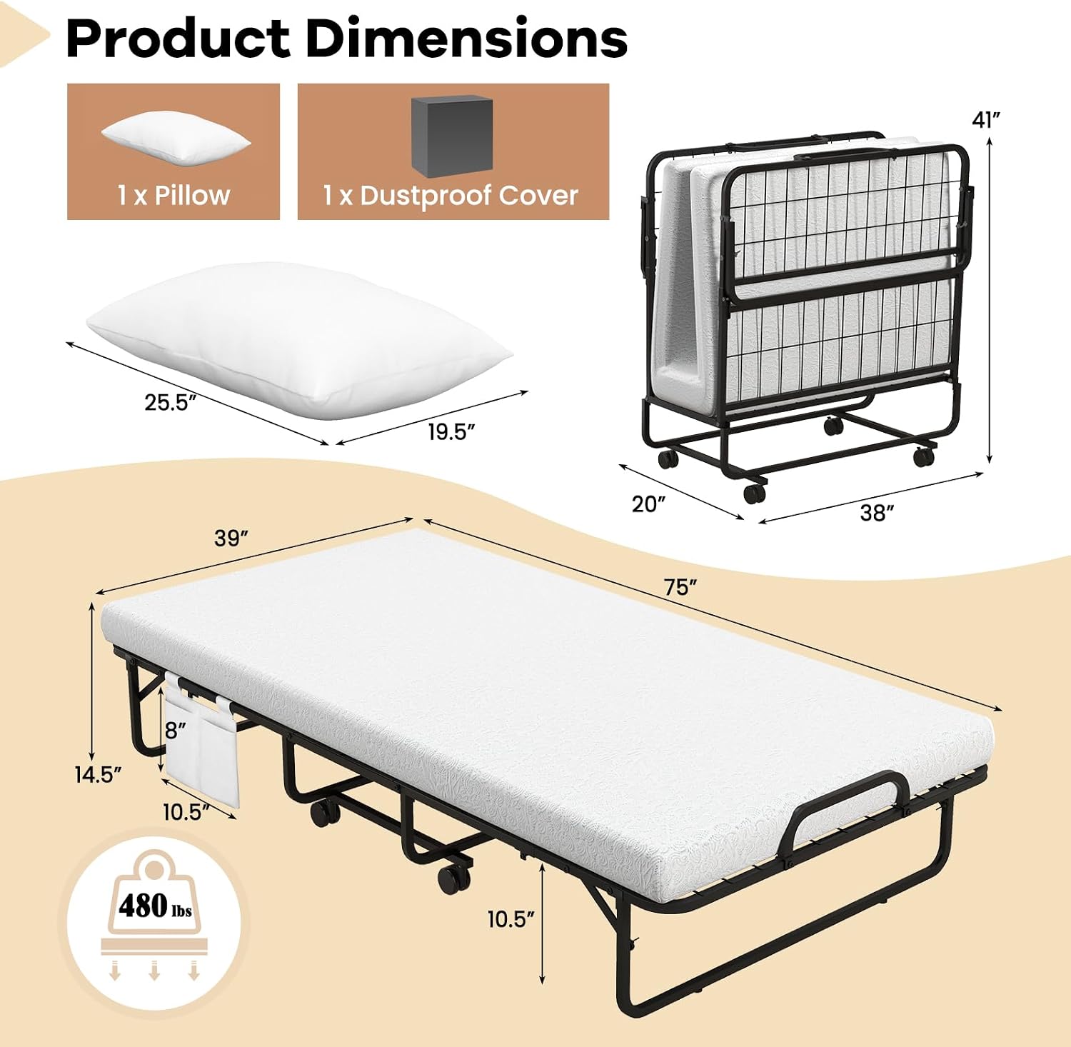 Cama Dobrável de 75 Polegadas  - Home Office Guest Room avaliação e preço