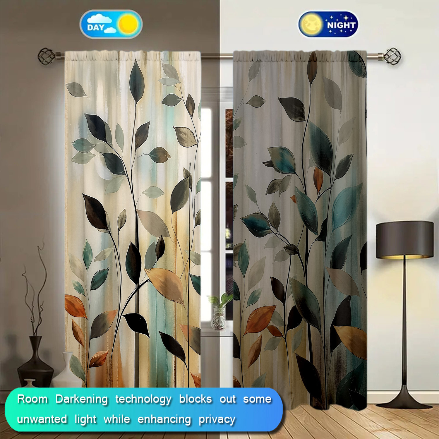 Cortinas com estampa de folhas - Home Office Room Inspiration avaliação e preço